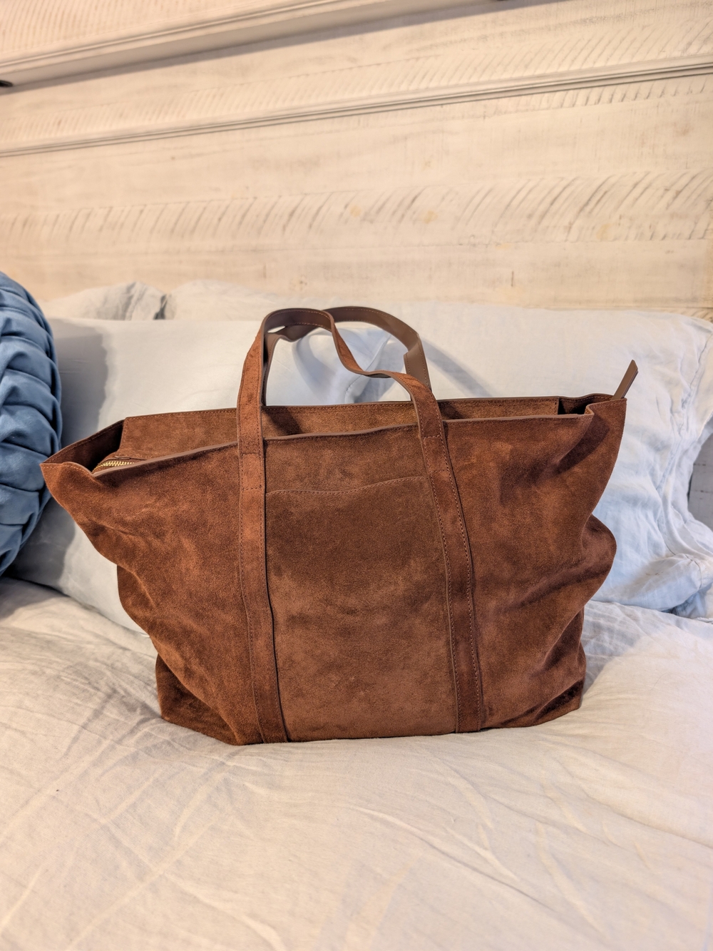 NWT Quince Italian Suede Everyday Tote Bag Chocolate Brown Zip Top Carryall